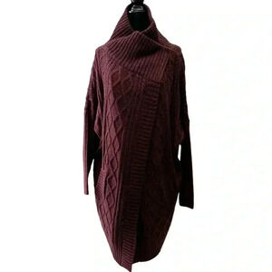 Design Lab Cardigan Cable Knit Chunky Sweater Oversized Burgundy Size  Small NWT